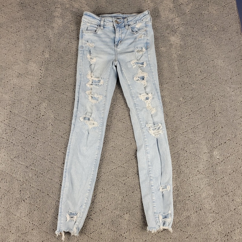 American Eagle Jeans Womens‎ 4 Blue Hi-Rise Jegging Raw Hem Next Level Stretch